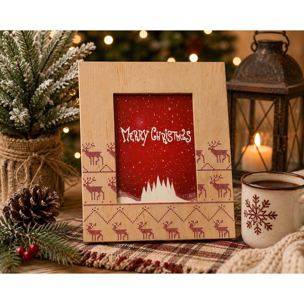 Vintage Christmas Tree Shops Nordic Reindeer Wood 5x7 Picture Frame Farmhouse